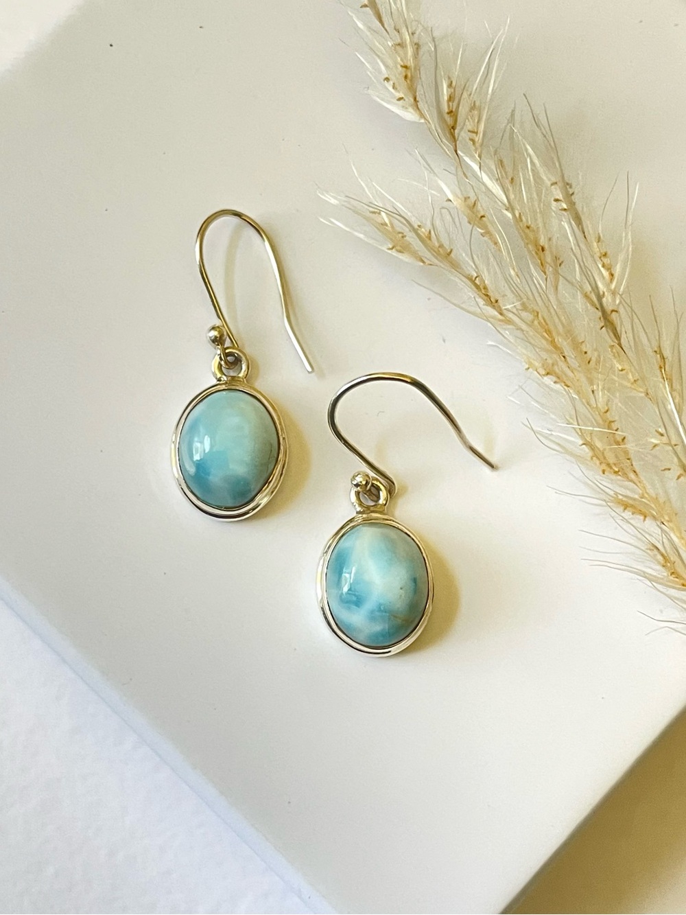 925 Sterling silver Larimar dangle earrings! B O H O - Picture 4 of 17